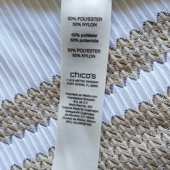 Chico's Travelers Tan White Mesh Striped Open Front Cardigan Cover-Up Duster - Picture 7 of 7